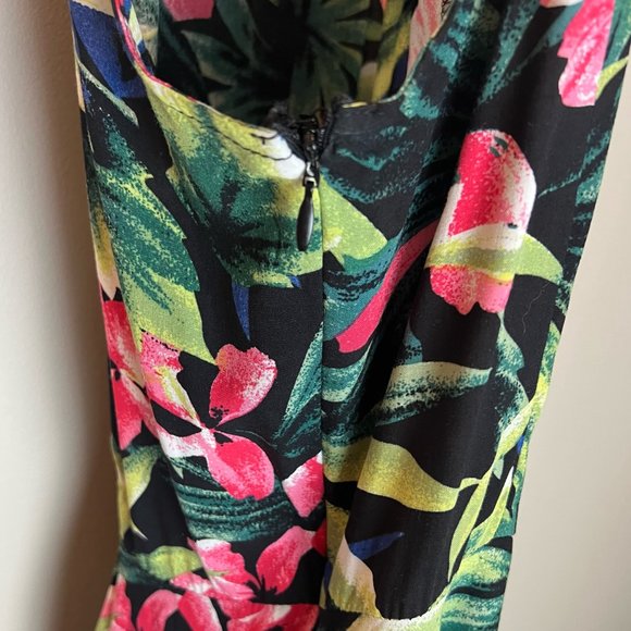 High Neck Tropical Floral Skater Dress- Triple Five Soul - Picture 5 of 5